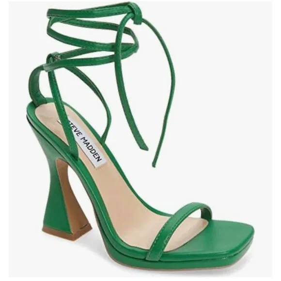 EXCELLENT Steve Madden Green Lafayette Flared Block Heel Wrap-Around Sandals 7.5 - Picture 2 of 13